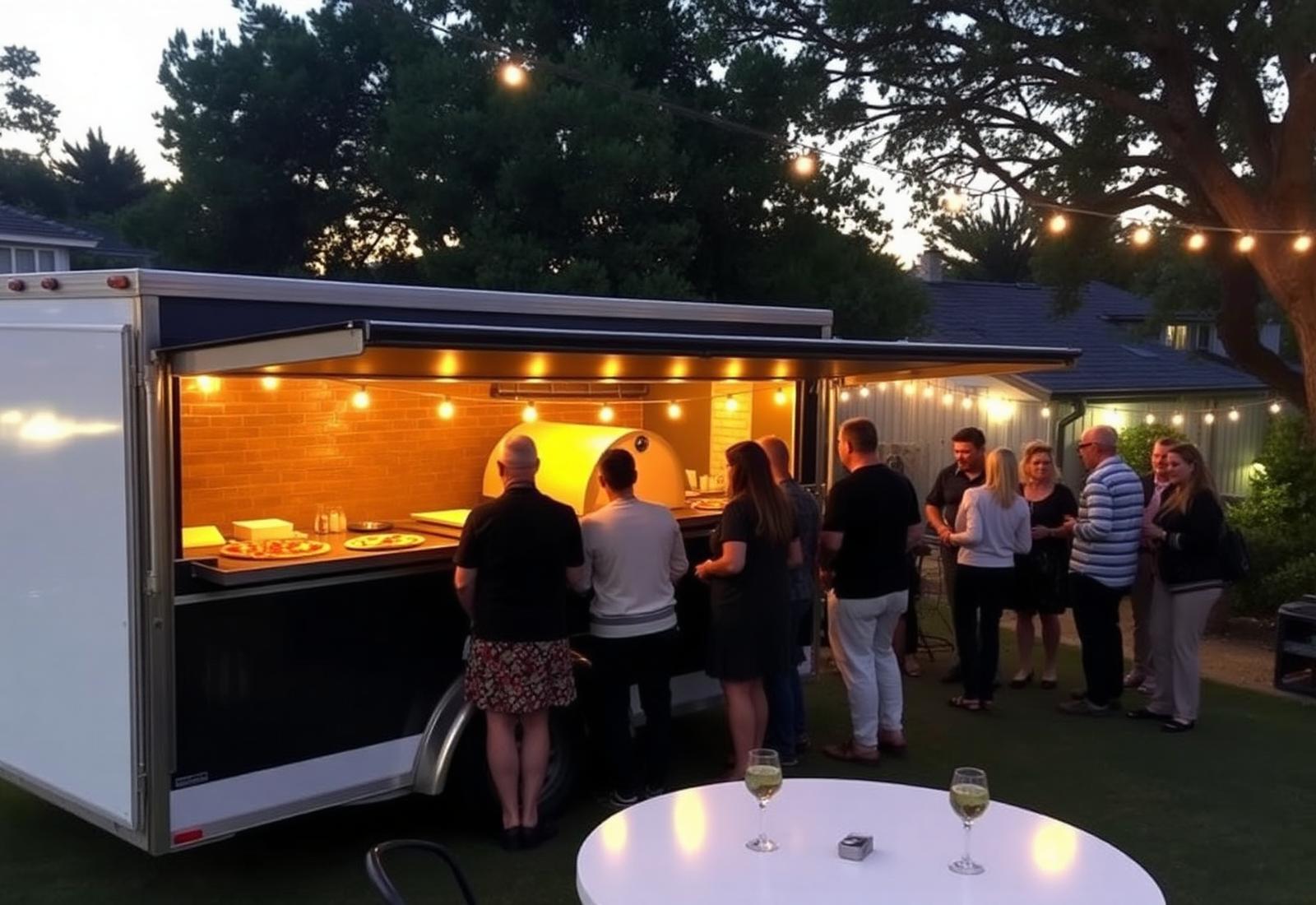 Mobile wood-fired pizza setup at outdoor Sydney event